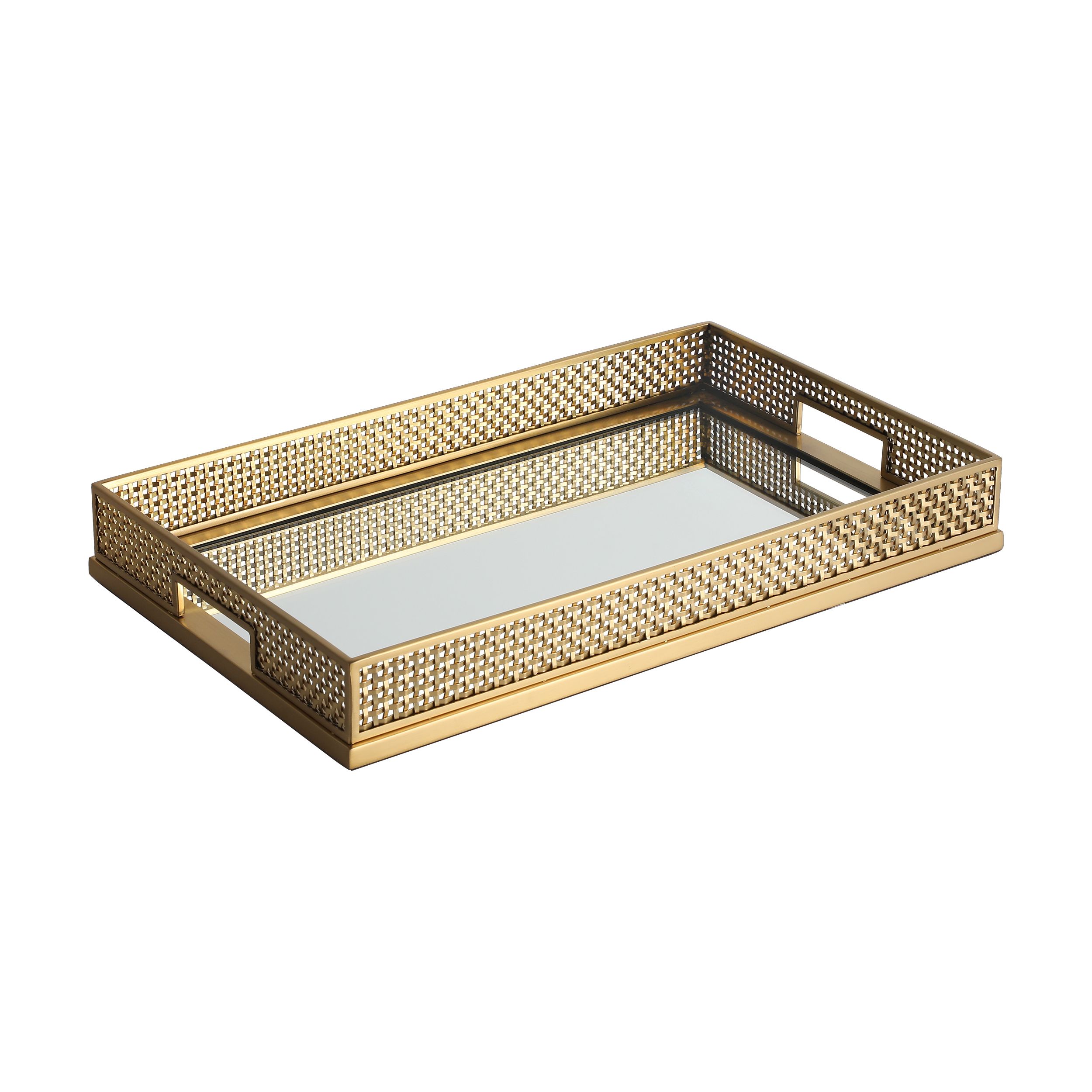 Square mirror mesh woven metal tray
